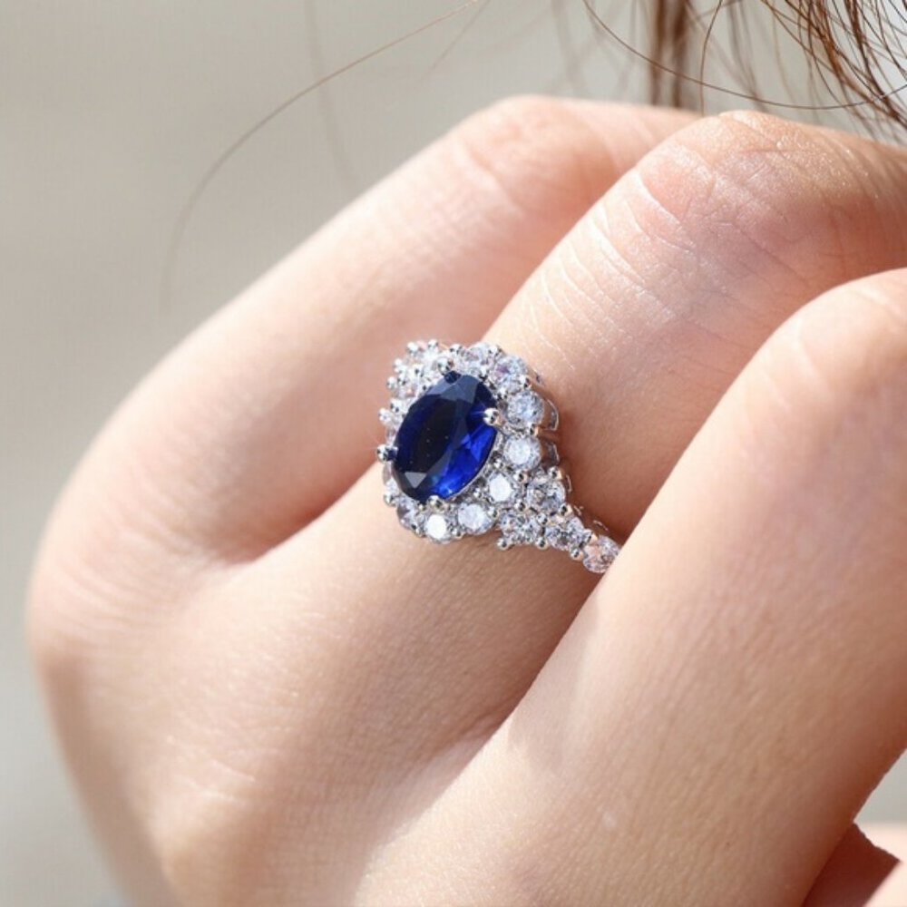 New 925 Sterling Silver Blue White Sapphire Ring - Picture 2 of 5